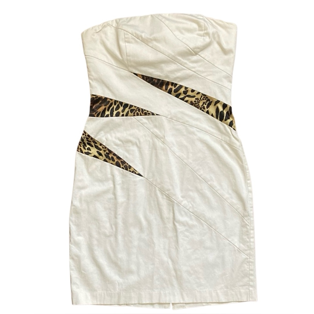 Vintage 90s Y2K XOXO Strapless Mini Dress with Animal Print Panels Women’s 5/6